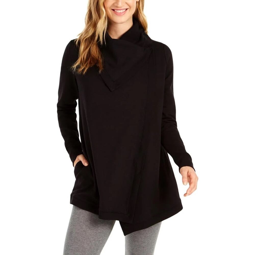 New black thick cozy Ideology sweatshirt wrap jacket Size Large NWT